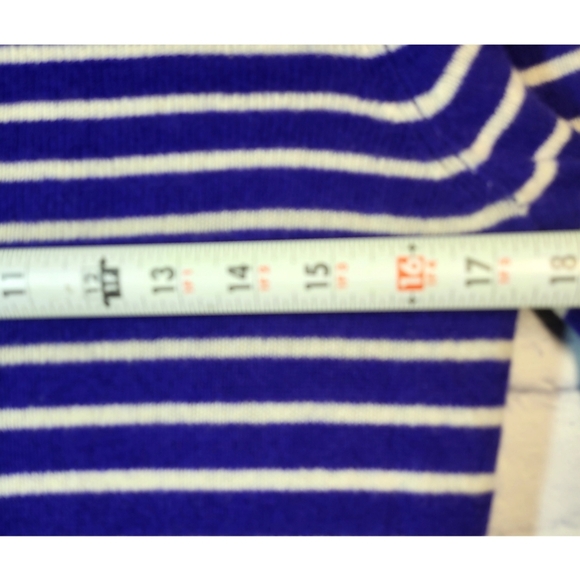 Claudia Nichole Cashmere Sweater Top Blue White Stripe Buttons Detail Size M NWT - Picture 10 of 11